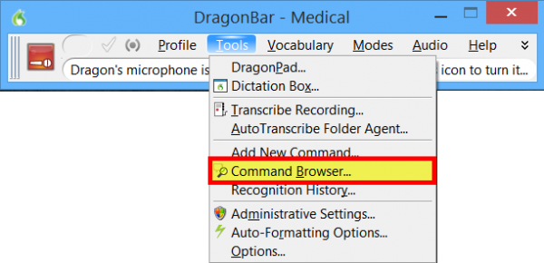 Accessing the Command Browser from the DragonBar